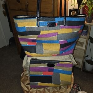 Kate Spade Colorful Patchwork Tote Bag With Pouch/Clutch